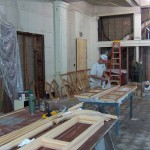 Staining a sample of the new windows for the Dining Room