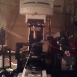 This is the microscope used in electrophysiology set ups, complete with various tube and syringes to treat cells.