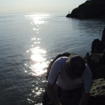 Performing a clast count on the south side of the Beluga Point Outcrop