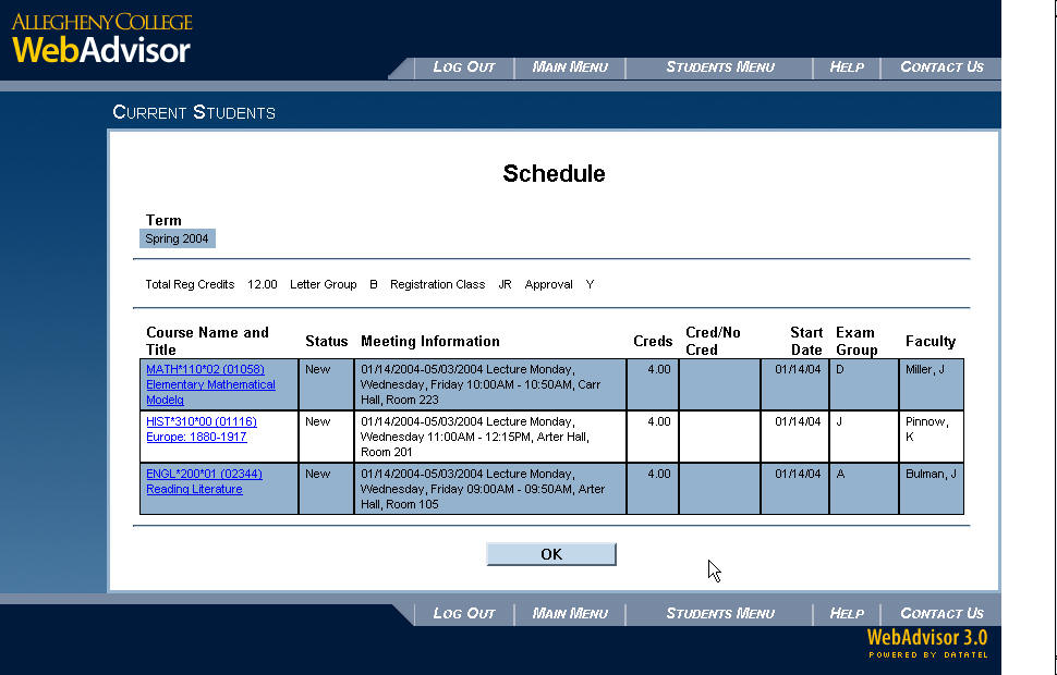my college schedule