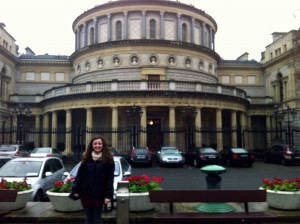 Bridget in front of the Houses of the Oireachtas